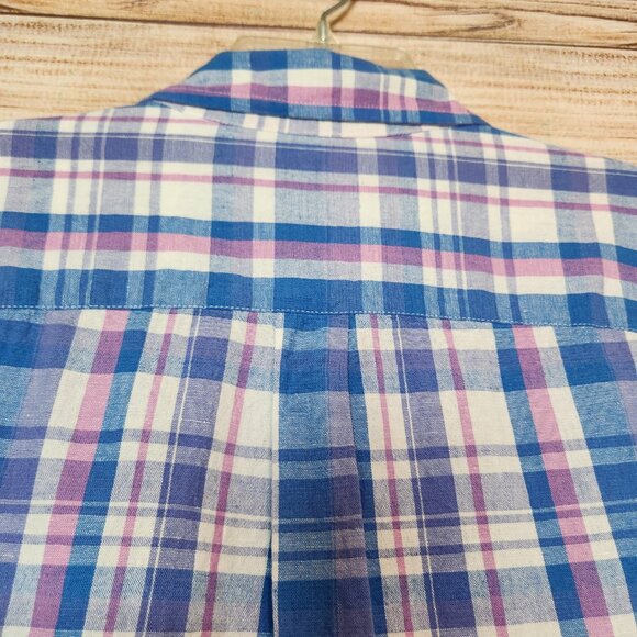 Vineyard Vines Mens M Blue White Plaid Classic Fit Whale Shirt Button Down Linen - Picture 15 of 15
